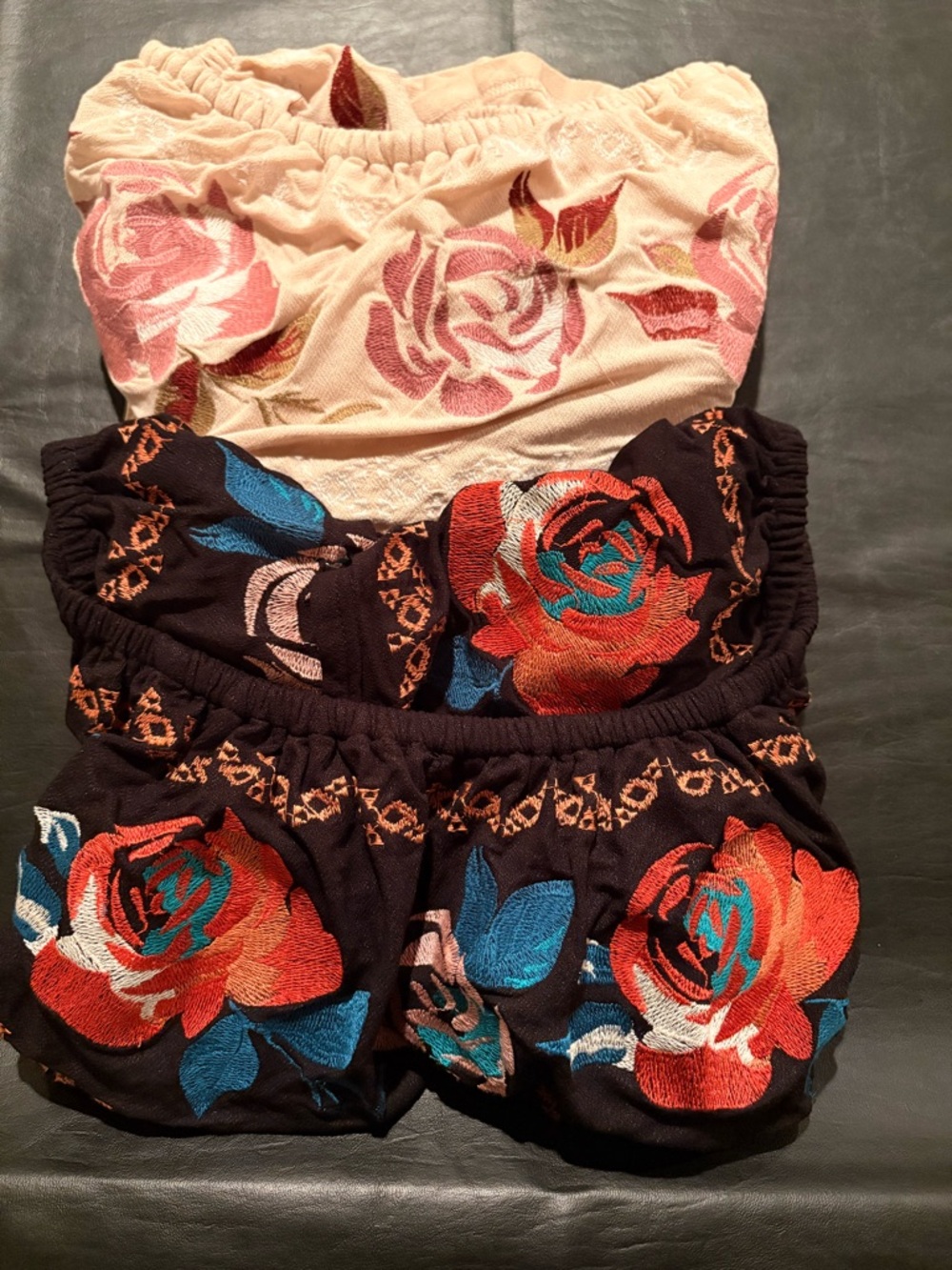 Floral Embroidered Tube Tops - Cream & Black SOLD AS SET!! New!!!! M/L